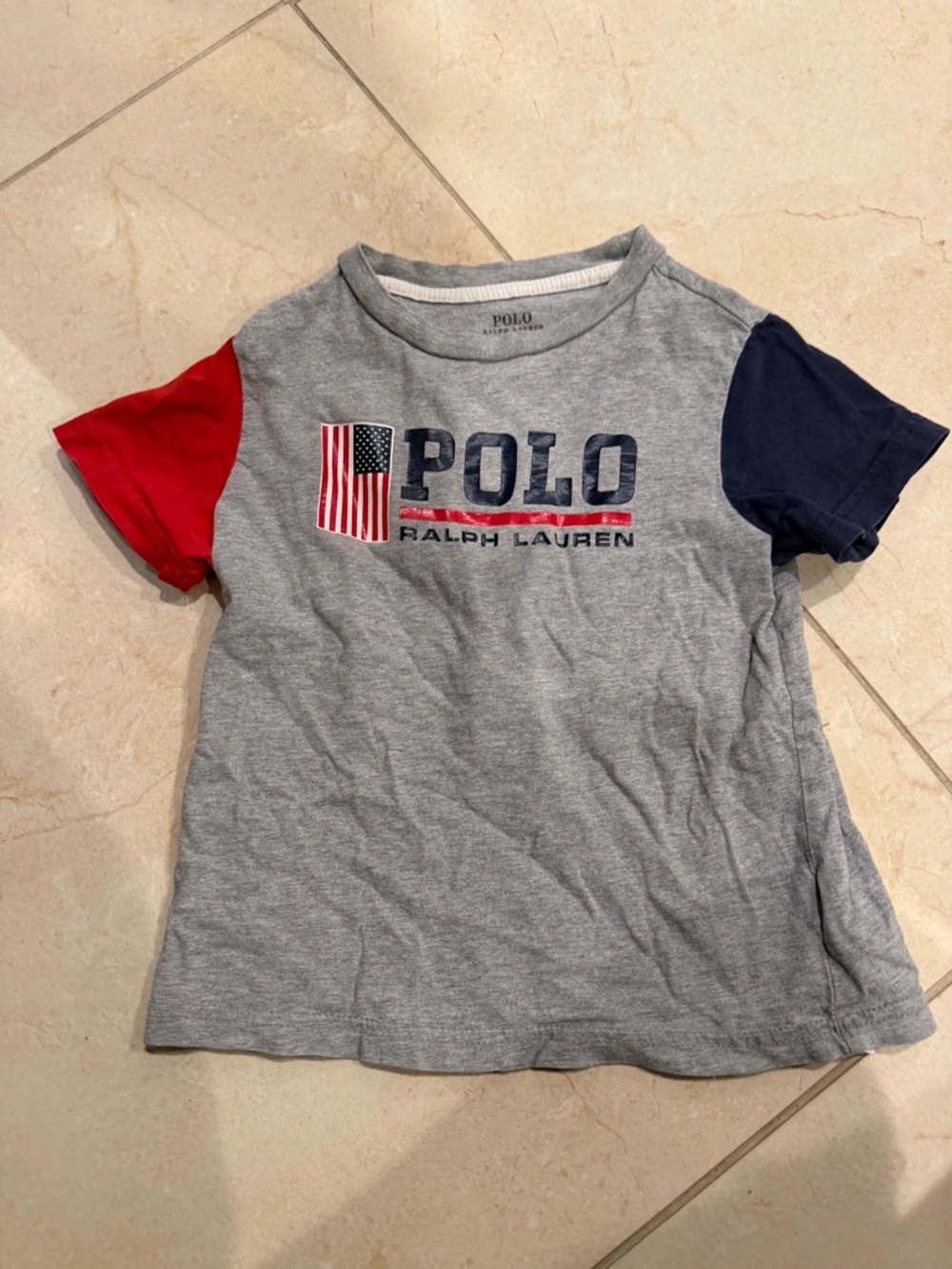 Polo by Ralph Lauren Heather Gray Tee with Red & Navy Sleeves